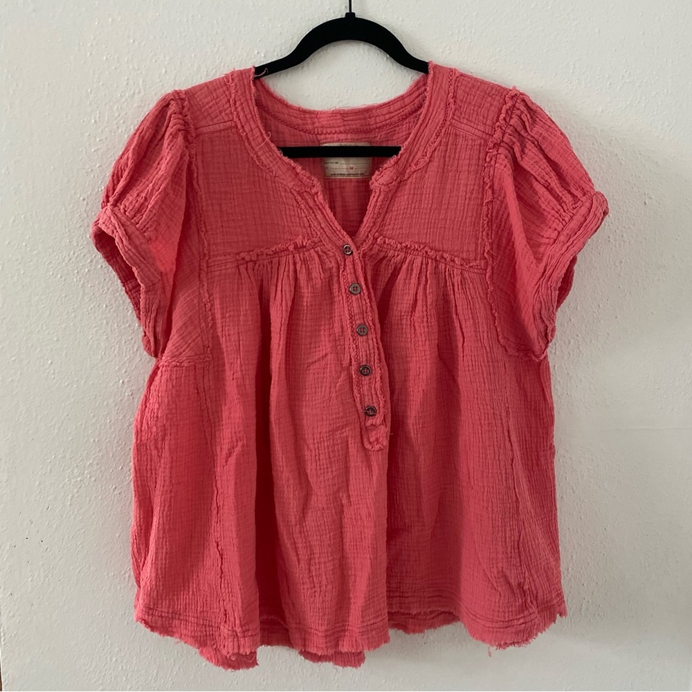 We the Free Horizons Double Cross Cotton Gauze Top Coral Paradise Size Medium - Picture 2 of 9